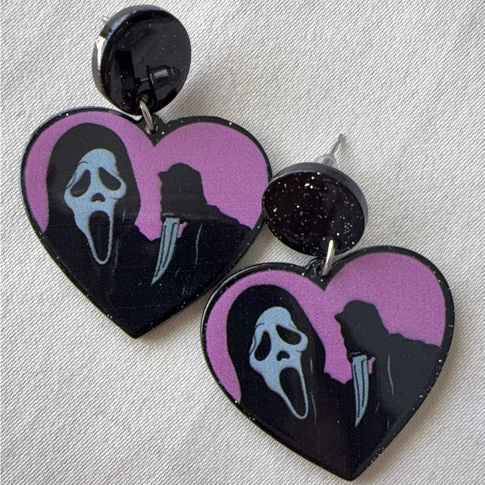 Heart-Shaped Pink and Black Earrings